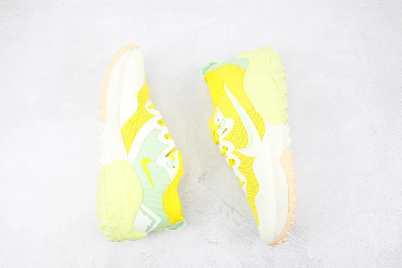 Nike Yellow Green Mesh Upper Sculpted Wavy Midsole Sneakers 2