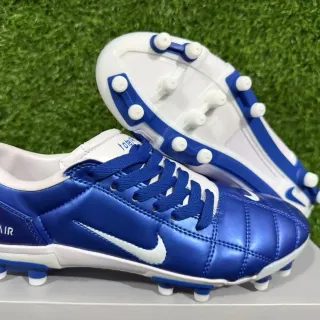 Nike Zoom Air Azul Branco Metálico Parte Superior Quilted Swoosh Chuteiras de Futebol Firm-Ground