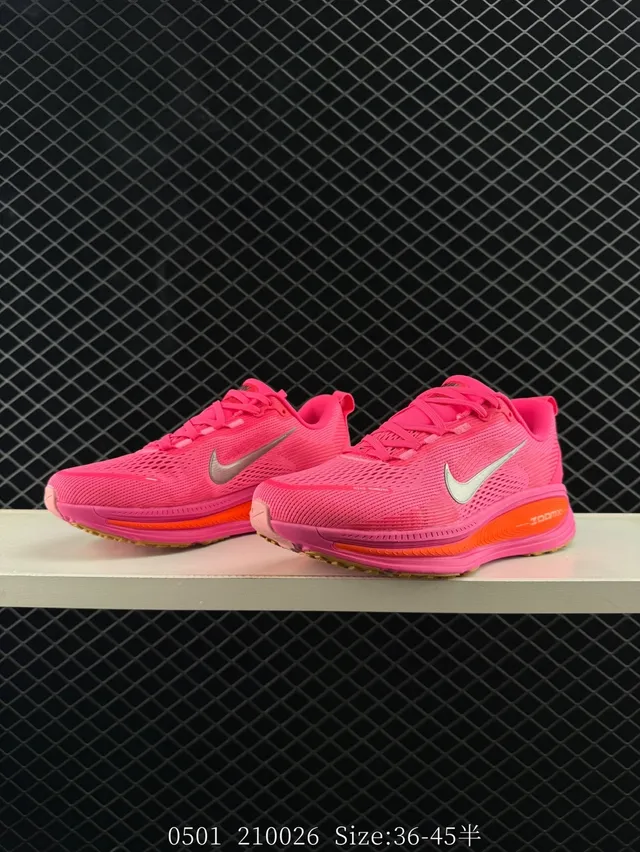 Nike ZoomX Pink Orange Knit Mesh Upper Visible Midsole Running Shoes 2