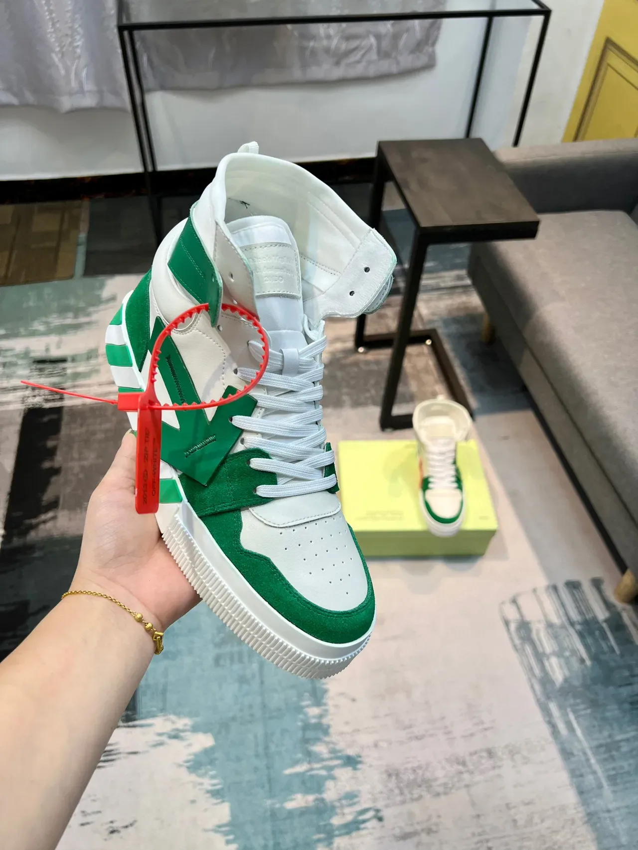 Off-White Arrow Green High-Top Lifestyle Sneakers 7