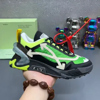 Off-White Black Green Layered Mesh And Suede Diagonal Arrow Motif Chunky Sneakers