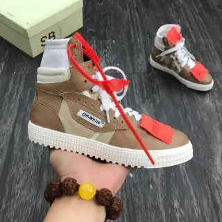 Off-White Brown Beige High-Top Mixed-Material Lifestyle Sneakers