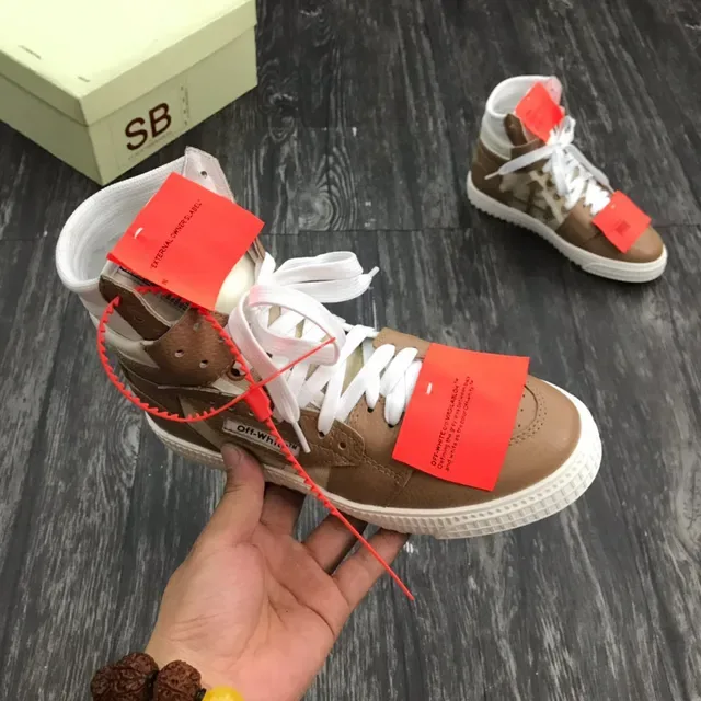 Off-White 棕米色 高帮 混合材质 生活方式运动鞋 7