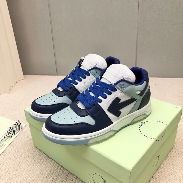 Off-White Navy Layered Panel Construction Perforated Toe Cap Lifestyle Sneakers 4