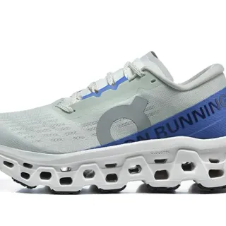 On Cloudmonster Light Gray Blue Running Shoes