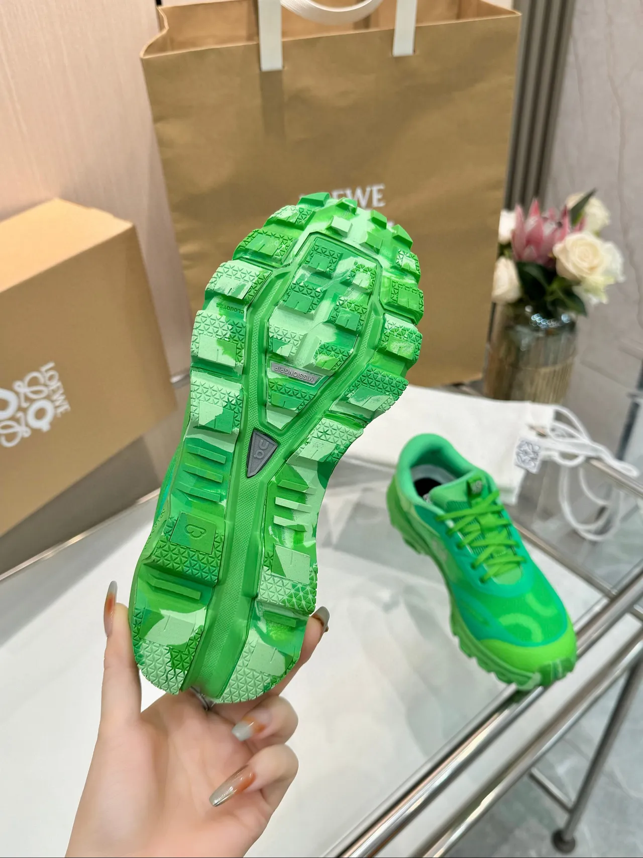 On Cloudmonster Vibrant Green Chunky Sneakers 4