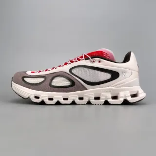 On White Gray Segmented CloudTec Midsole Asymmetric Black Overlays Sneakers
