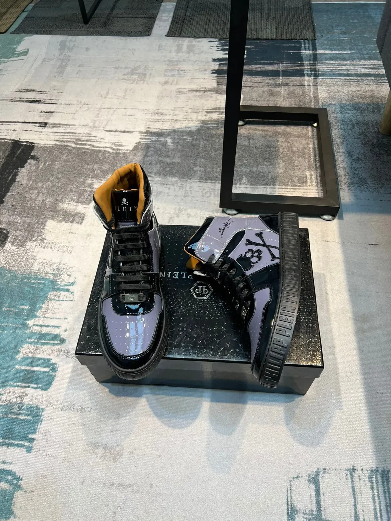 Philipp Plein Black Purple High-Top Patent Leather Lifestyle Sneakers 4