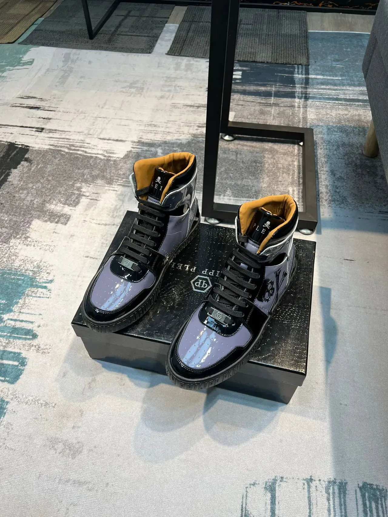 Philipp Plein Black Purple High-Top Patent Leather Lifestyle Sneakers 5