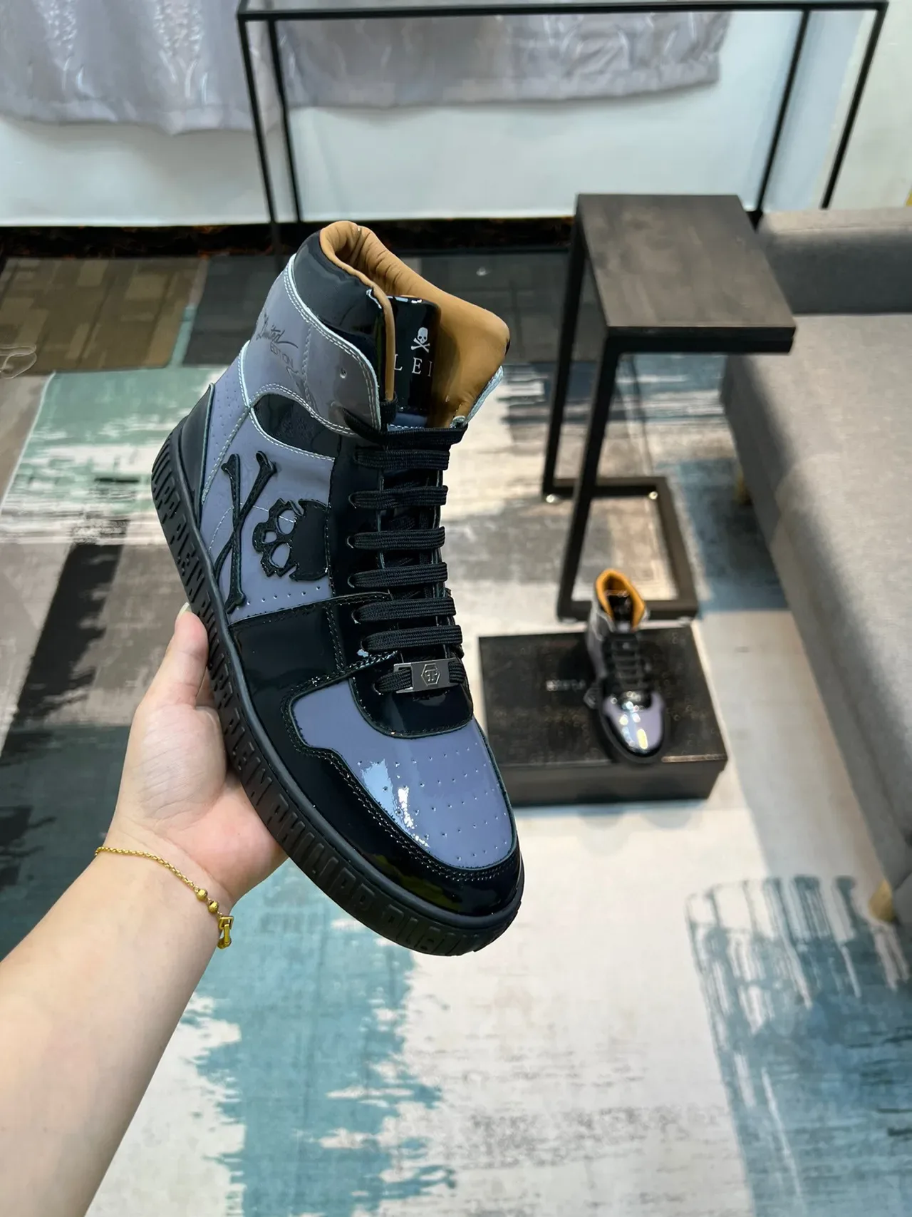 Philipp Plein Black Purple High-Top Patent Leather Lifestyle Sneakers 6