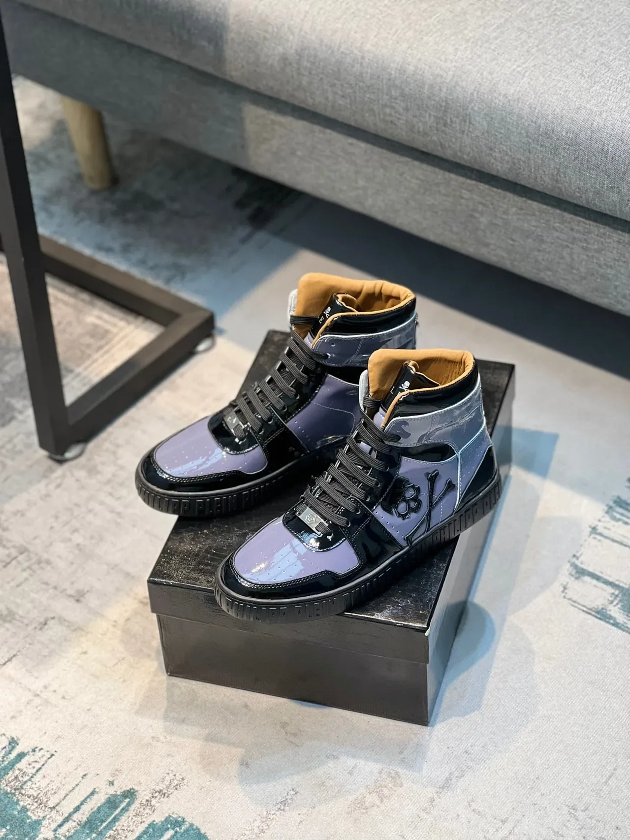 Philipp Plein Black Purple High-Top Patent Leather Lifestyle Sneakers 7