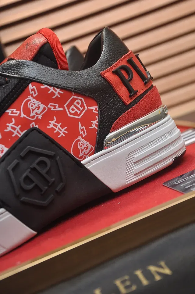 Philipp Plein Black Red Upper de material mixto puntera patent glossy zapatillas lifestyle 2