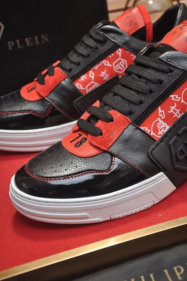 Philipp Plein Black Red Upper de material mixto puntera patent glossy zapatillas lifestyle 3