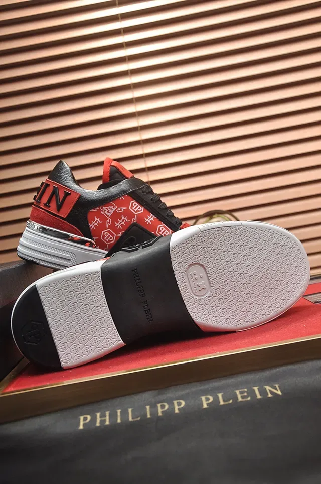 Philipp Plein Black Red Upper de material mixto puntera patent glossy zapatillas lifestyle 4