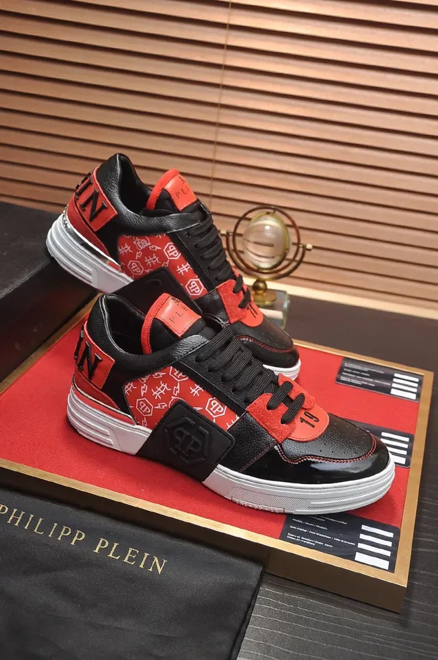 Philipp Plein Black Red Upper de material mixto puntera patent glossy zapatillas lifestyle 5