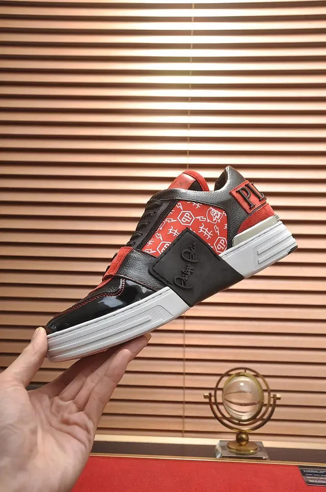 Philipp Plein Black Red Upper de material mixto puntera patent glossy zapatillas lifestyle 6