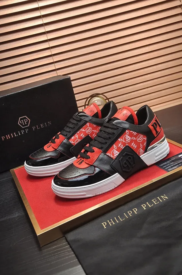 Philipp Plein Black Red Upper de material mixto puntera patent glossy zapatillas lifestyle 7