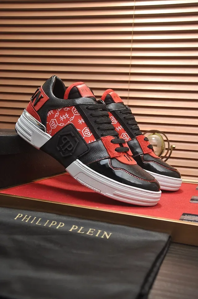 Philipp Plein Black Red Upper de material mixto puntera patent glossy zapatillas lifestyle 8