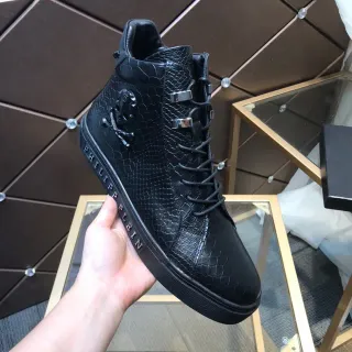 Philipp Plein High-Top Lifestyle Sneaker Black Snakeskin-Textured Leather Lifestyle Sneakers