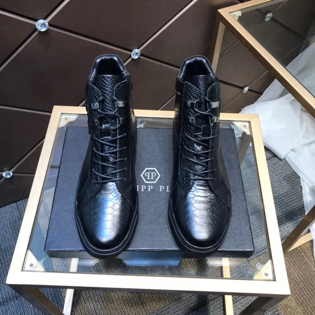 Philipp Plein حذاء रياضي عالي أسود جلد ثعابين نصي حذاء رياضي نمطي 2
