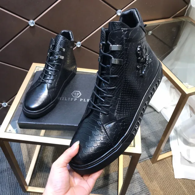 Philipp Plein حذاء रياضي عالي أسود جلد ثعابين نصي حذاء رياضي نمطي 3