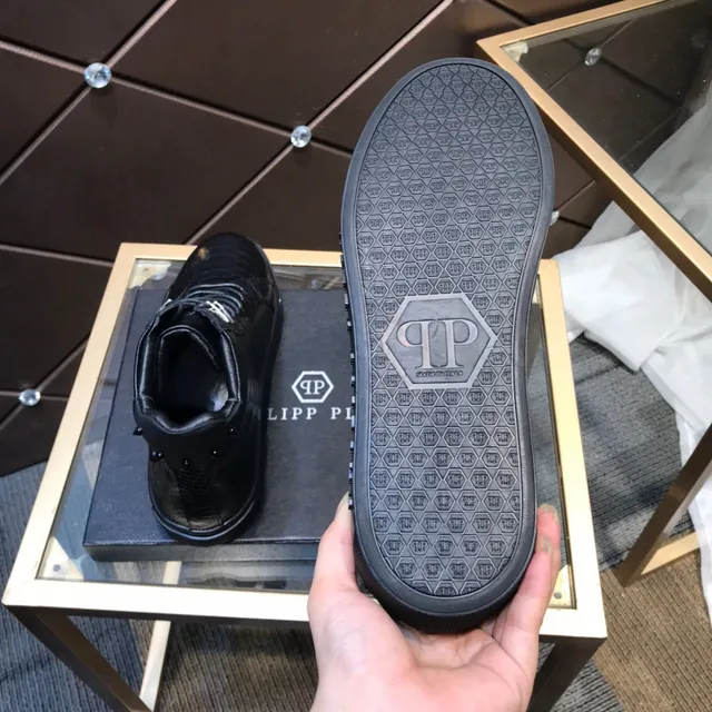 Philipp Plein حذاء रياضي عالي أسود جلد ثعابين نصي حذاء رياضي نمطي 4