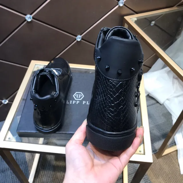 Philipp Plein حذاء रياضي عالي أسود جلد ثعابين نصي حذاء رياضي نمطي 6