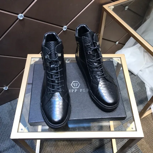Philipp Plein حذاء रياضي عالي أسود جلد ثعابين نصي حذاء رياضي نمطي 7