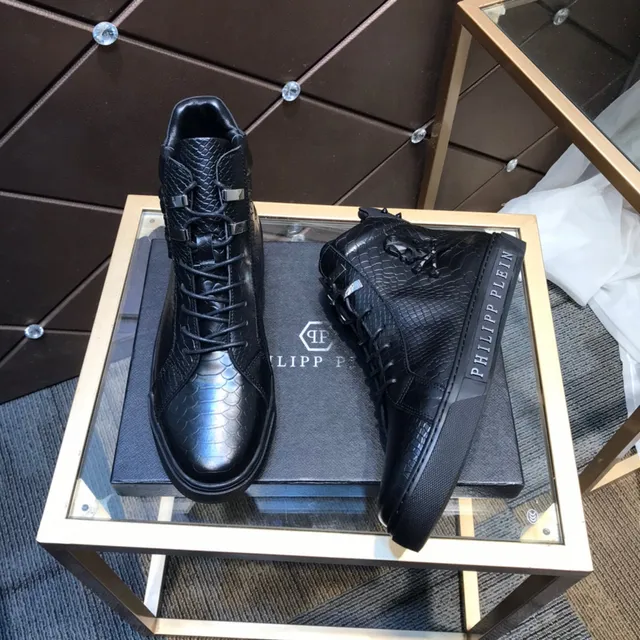 Philipp Plein حذاء रياضي عالي أسود جلد ثعابين نصي حذاء رياضي نمطي 8