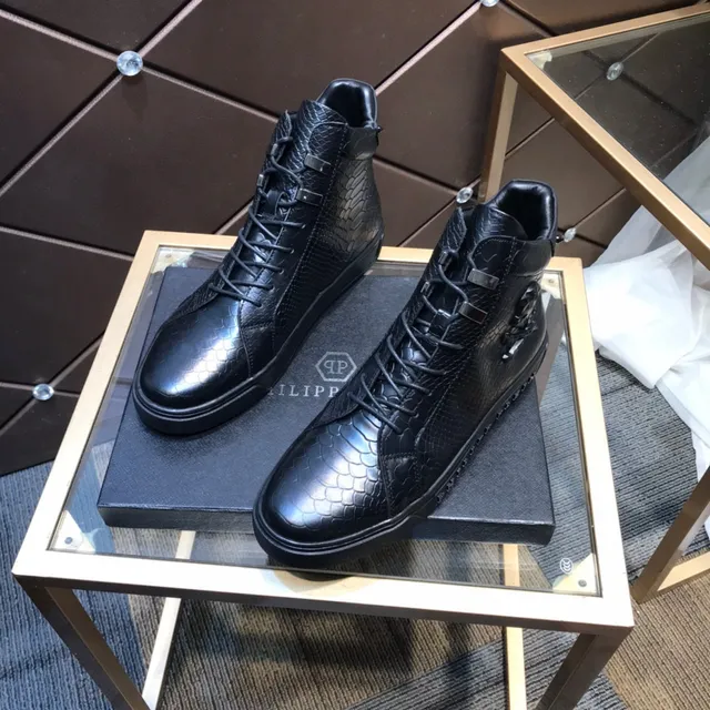 Philipp Plein حذاء रياضي عالي أسود جلد ثعابين نصي حذاء رياضي نمطي 9