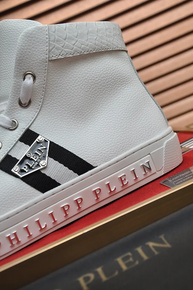 Philipp Plein حذاء رياضي عالي أبيض أسود جلد أسلوب حياة حذاء رياضي 3