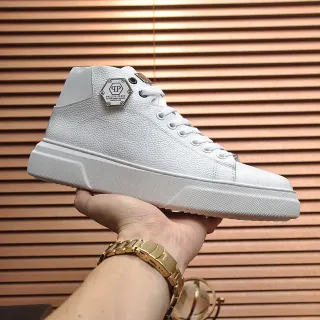 Philipp Plein High-Top White Pebbled Leather Platform Sneaker