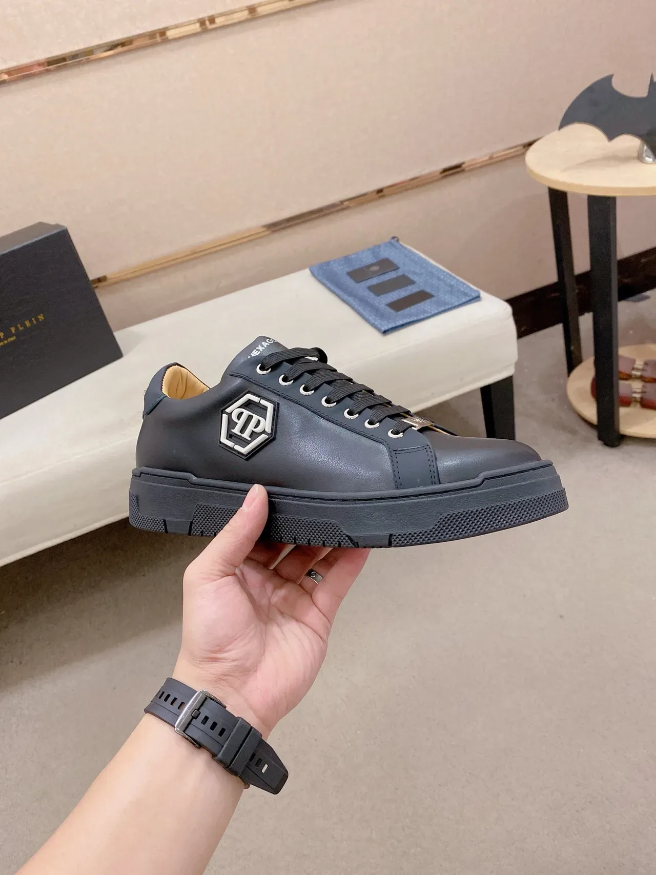 Philipp Plein Liquid Black Leather Platform Lifestyle Sneaker 5