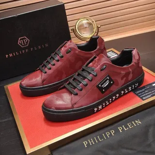 Philipp Plein Red Camo-Print Leather Lifestyle Sneakers