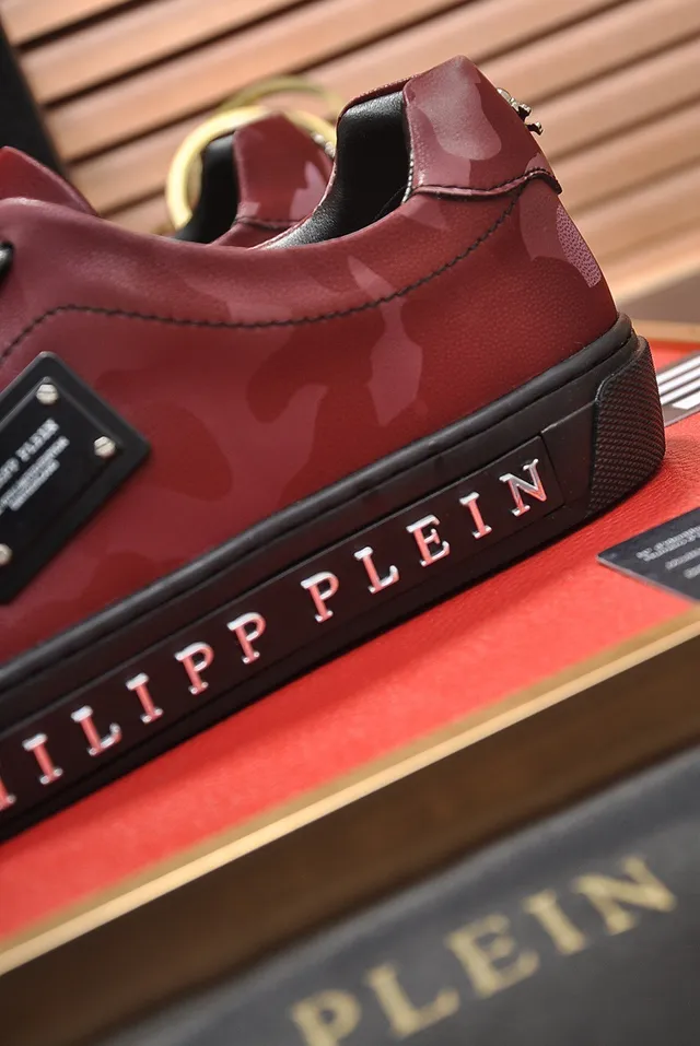Philipp Plein Sneakers جلدية أسلوب حياة بطباعة كامو أحمر 2