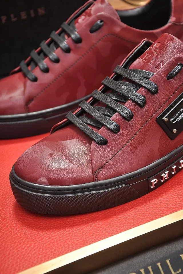 Philipp Plein Sneakers جلدية أسلوب حياة بطباعة كامو أحمر 3