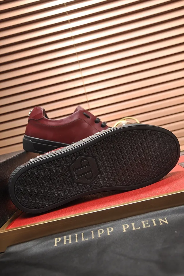Philipp Plein Sneakers جلدية أسلوب حياة بطباعة كامو أحمر 4