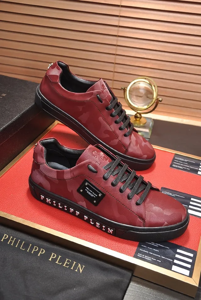 Philipp Plein Sneakers جلدية أسلوب حياة بطباعة كامو أحمر 5