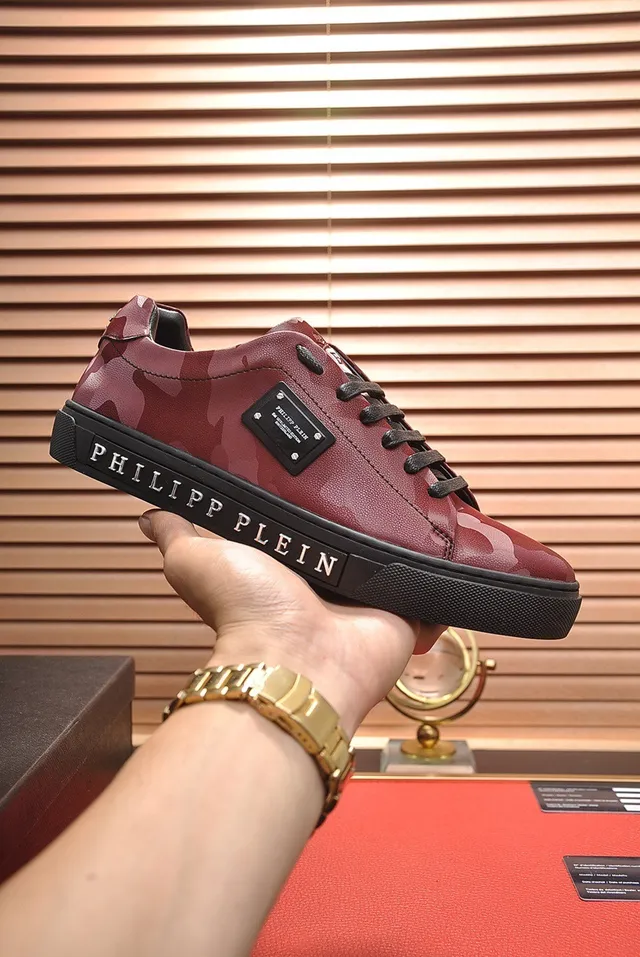 Philipp Plein Sneakers جلدية أسلوب حياة بطباعة كامو أحمر 6