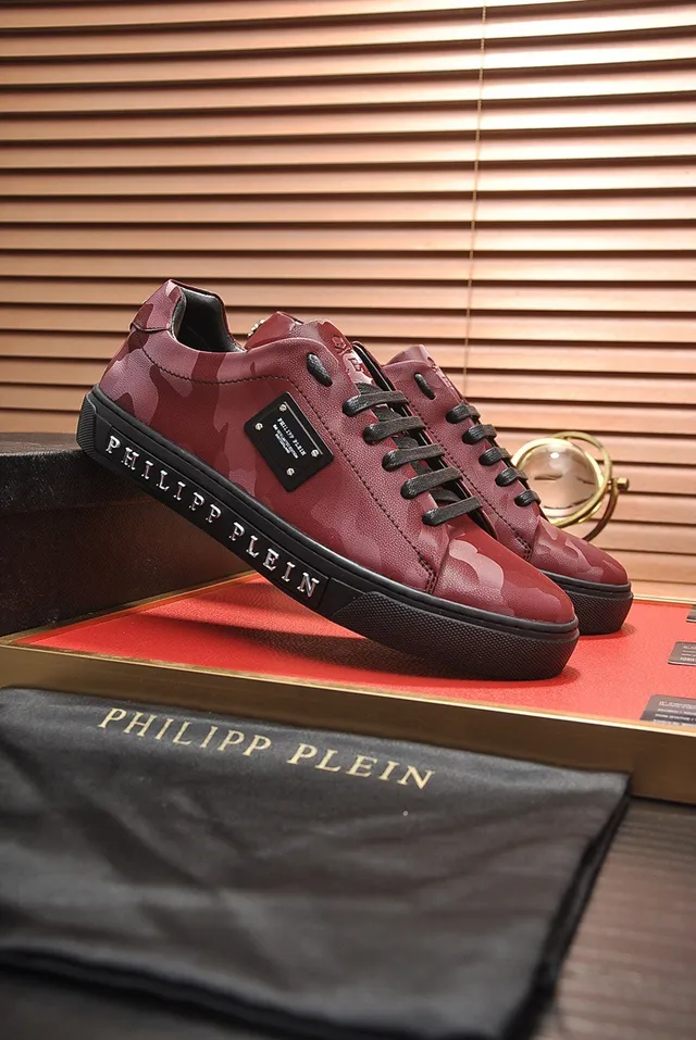 Philipp Plein Sneakers جلدية أسلوب حياة بطباعة كامو أحمر 7