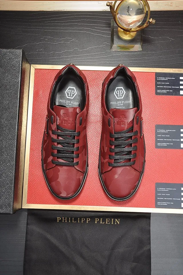 Philipp Plein Sneakers جلدية أسلوب حياة بطباعة كامو أحمر 8