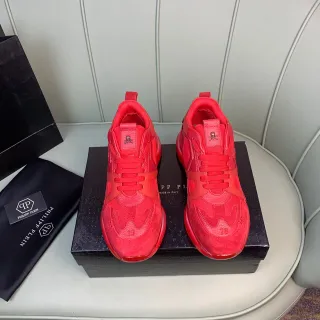 Philipp Plein Red Monochromatic Sculpted Transparent Sole Chunky Sneakers