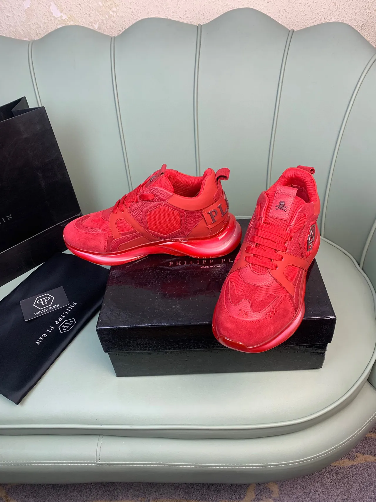 Philipp Plein Red Monochromatic Sculpted Transparent Sole Chunky Sneakers 6