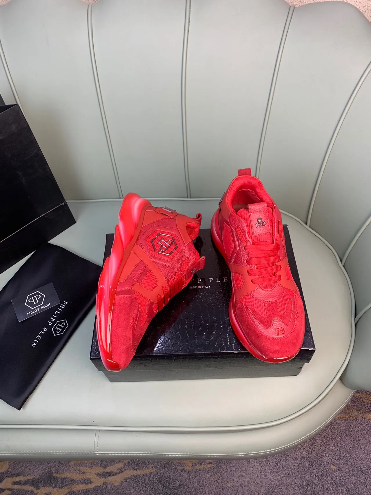 Philipp Plein Red Monochromatic Sculpted Transparent Sole Chunky Sneakers 8