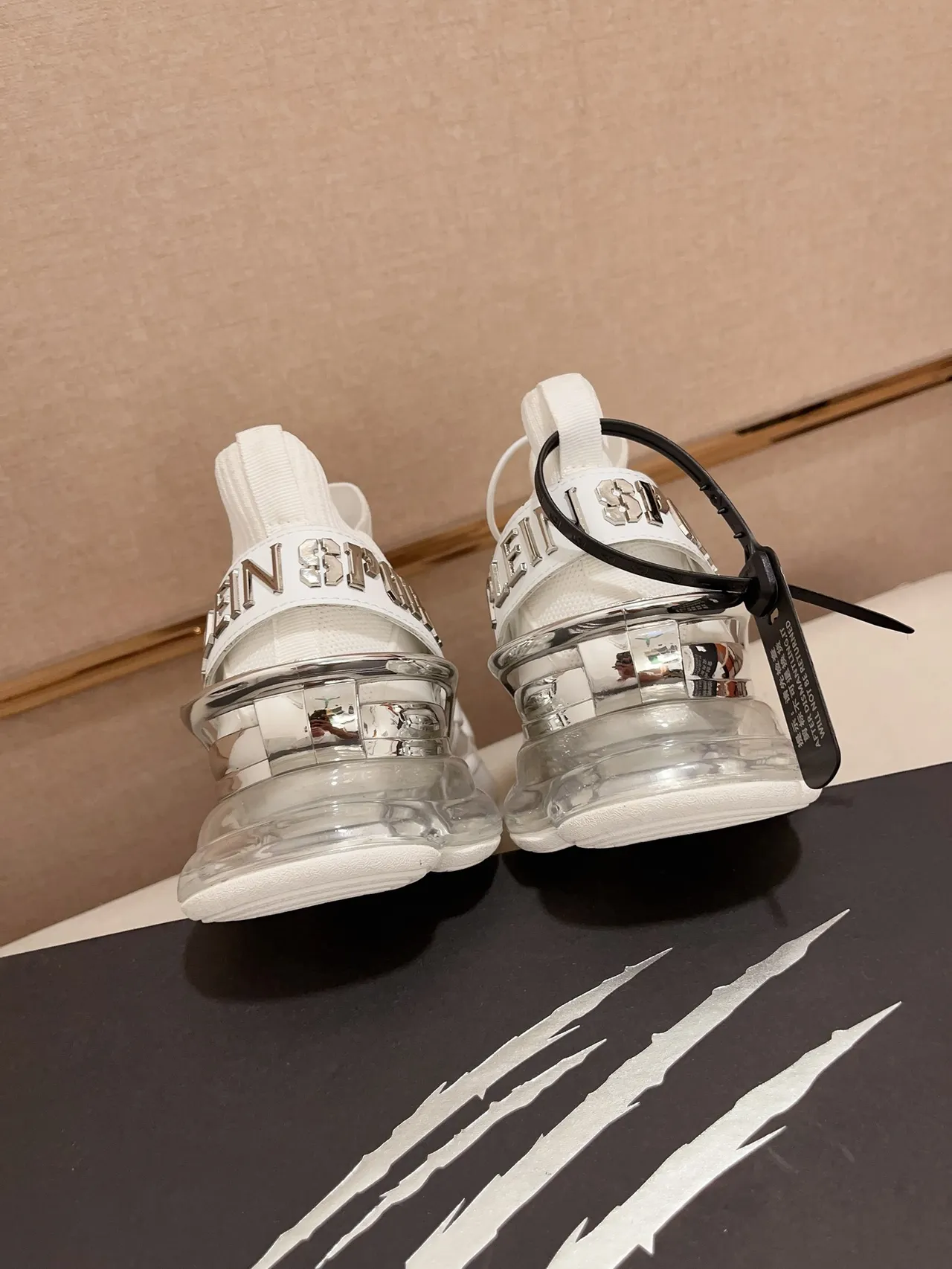 Philipp Plein Tiger Attack Zapatillas Chunky Blancas con Upper Transparente de Tejido, Suela Sculpted Wave 3