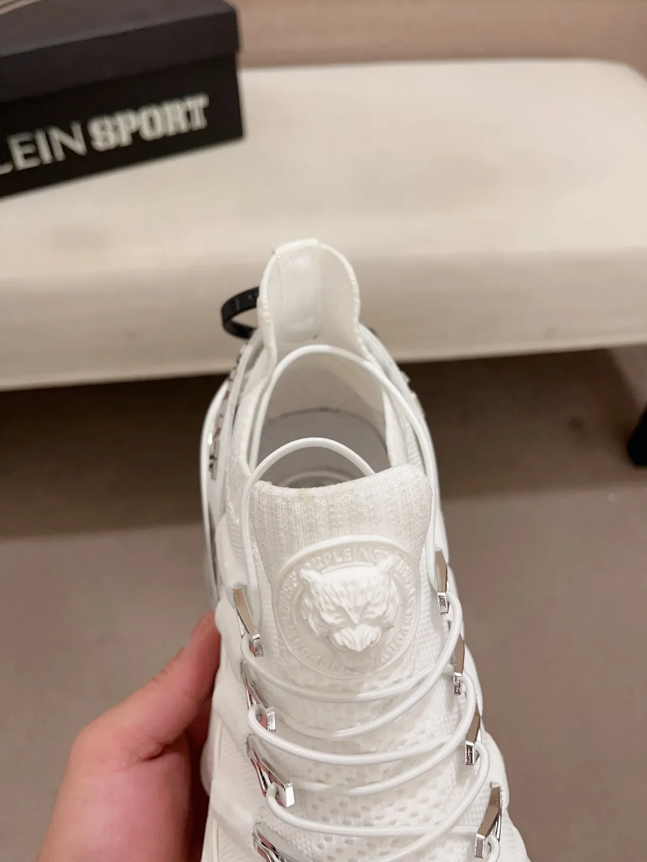 Philipp Plein Tiger Attack Zapatillas Chunky Blancas con Upper Transparente de Tejido, Suela Sculpted Wave 4