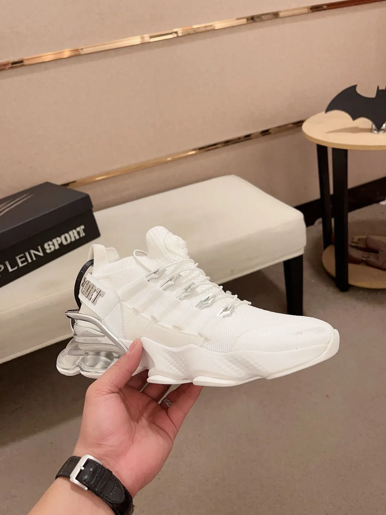Philipp Plein Tiger Attack Zapatillas Chunky Blancas con Upper Transparente de Tejido, Suela Sculpted Wave 5