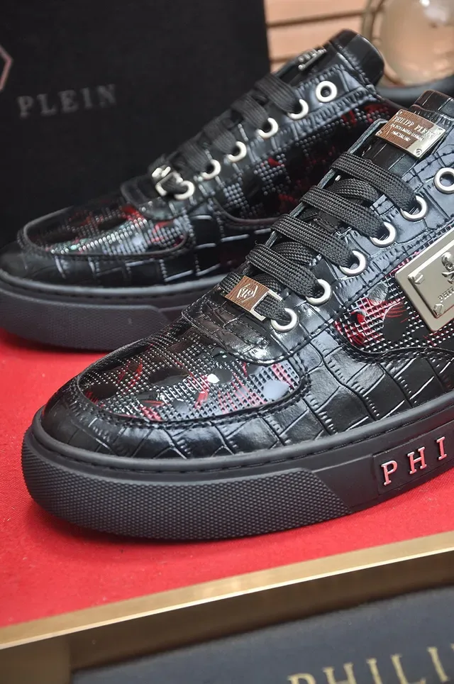 Philipp Plein Tiger أحذية رياضية جلد أسود ذهبي لامع مصقول بتصميم مطرز 6