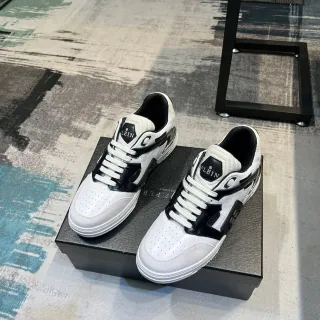 Philipp Plein White Black Low-Top Perforated Toebox Lifestyle Sneakers