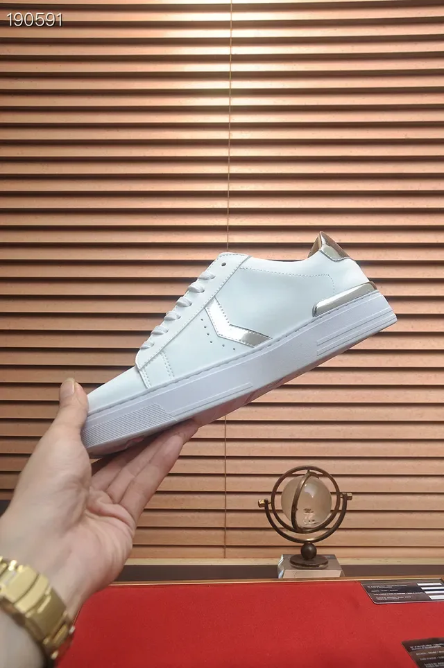 Philipp Plein White Silver Leather Metallic Hexagonal Logo Lifestyle Sneakers 5